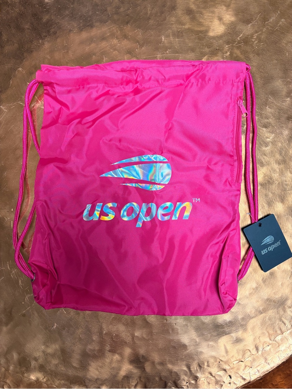 NEW US Open Pink Holographic Drawstring Backpack